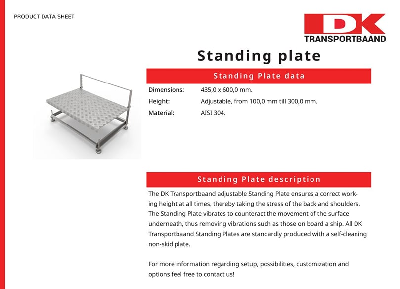 DK Transportbaand - Adjustable Standing Plate Data Sheet