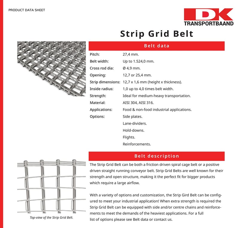  Dk Transportbaaand - Strip Grid Conveyor Belt Data Sheet 