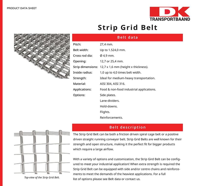  Dk Transportbaaand - Strip Grid Conveyor Belt Data Sheet 