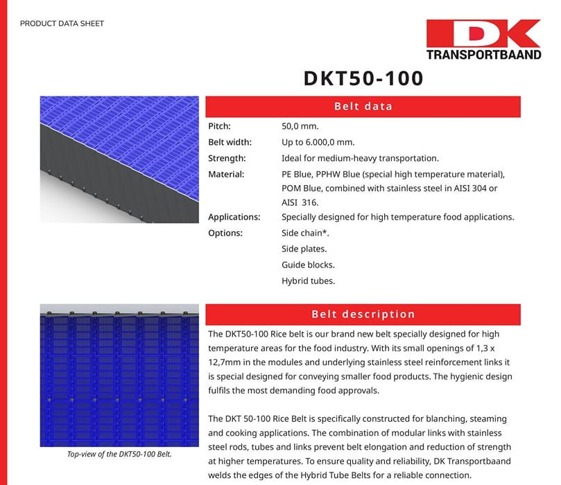 DK Transportbaand DKT50-100 Series – Hybrid Conveyor Belts Data Sheet
