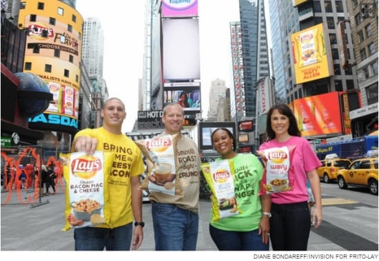 The 4 Do-us-a-flavor finalists (2014) showing off their creations on Times Square in New York The 4 Do-us-a-flavor finalists (2014) showing off their creations on Times Square in New York