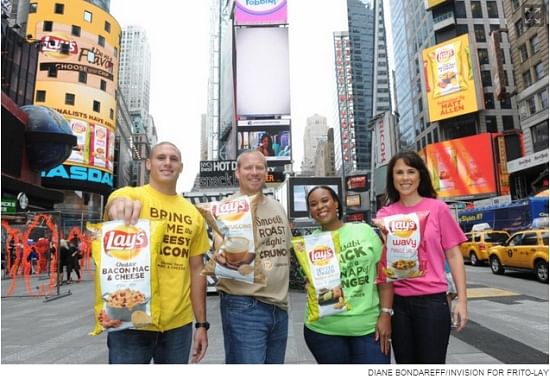 The 4 Do-us-a-flavor finalists (2014) showing off their creations on Times Square in New York The 4 Do-us-a-flavor finalists (2014) showing off their creations on Times Square in New York