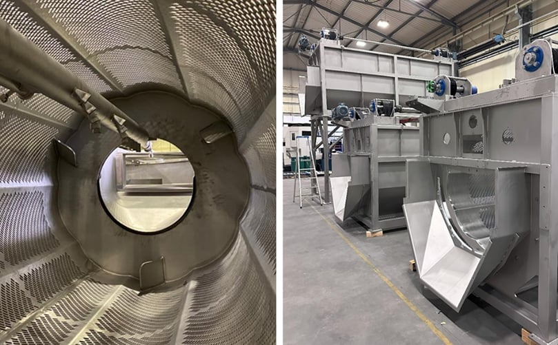 Interior view of an FME steam peeler vessel, featuring a fully stainless-steel construction designed for high-pressure operation