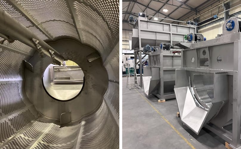 Interior view of an FME steam peeler vessel, featuring a fully stainless-steel construction designed for high-pressure operation