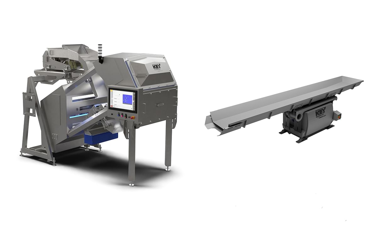 Duravant's Food Sorting and Handling Solutions equipment (from left): Key Technology's COMPASS sorter, Key Technology's reversible Zephyr conveyor