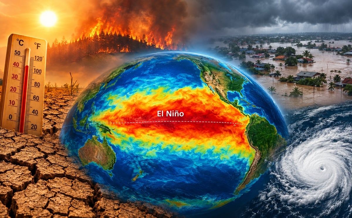 El Niño intensifies across the Pacific, amplifying extreme heat, drought, wildfires and flooding risks worldwide.