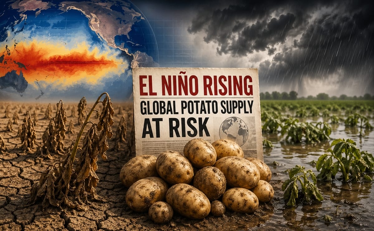 El Niño’s growing impact: extreme heat and flooding threaten global potato harvests, disrupting supply, quality, and food markets worldwide.
