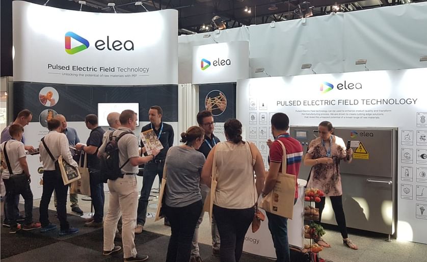 The Elea booth at Snackex 2017 in Vienna, Austria. Elea highlighted the opportunities PEF offers to the snack sector. 
Elea also introduced their new Elea SmoothCut™ One system, a compact unit that makes Pulsed Electric Field treatment affordable for e