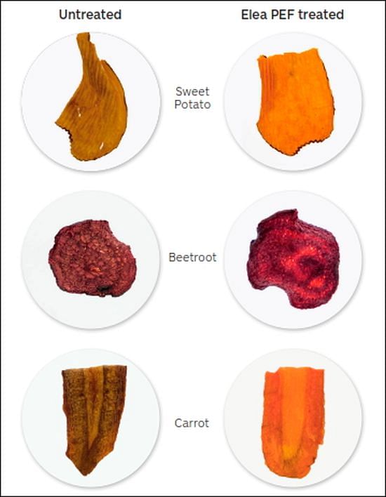 Veggie-snacks made with and without PEF