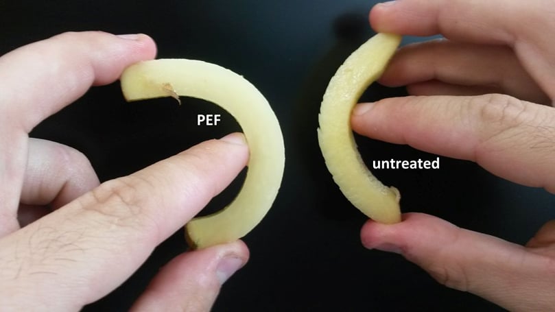 PEF-treated vs untreated potato strip after cutting