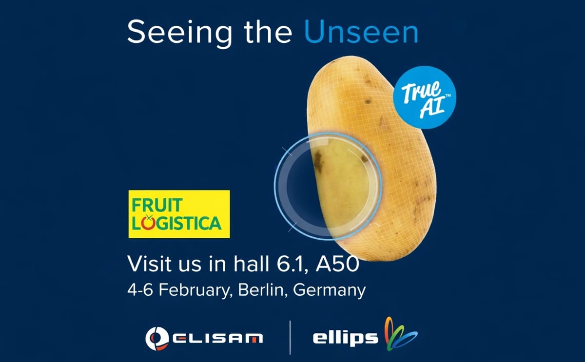 Ellips–Elisam highlights its True-AI potato grading technology at Fruit Logistica 2026 in Berlin, showcasing how AI helps growers and packers improve quality consistency, increase throughput, and reduce labor dependency.