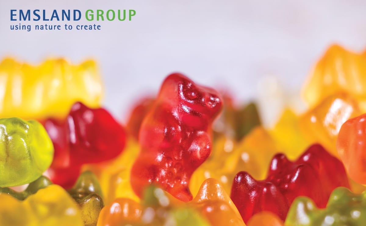 Colorful jelly and gum confectionery showcasing the clear appearance and elastic texture achievable with Emsland Group’s Emjel® LC 15, a plant-based starch innovation delivering gelatin-like performance for vegan and vegetarian applications.