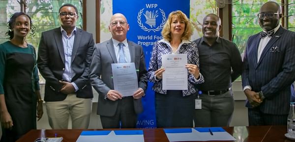 Lynette Dinga (WFP Nutritionist), Chalmers Mulwa (CIP Scientist), Simon Heck (CIP DG), Lauren Landis (WFP Country Director Kenya), George Njoroge (WFP Head of FtMA), Robert Ackatia-Armah (WFP Head of Programme Support)