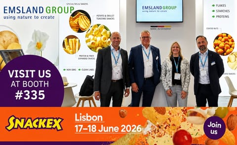 Emsland Group will showcase ingredient solutions and application expertise for protein- and fiber-enriched snacks at SNACKEX 2026 in Lisbon, Portugal. Emsland Group will showcase ingredient solutions and application expertise for protein- and fiber-enriched snacks at SNACKEX 2026 in Lisbon, Portugal.