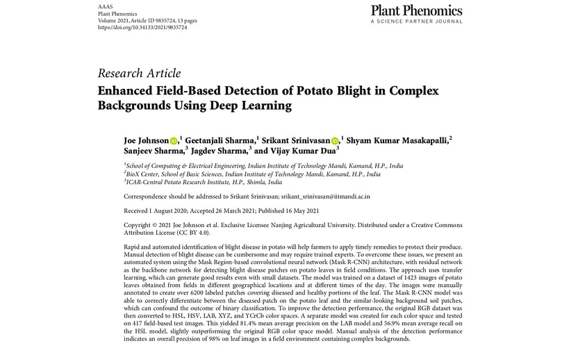 Enhanced Field-Based Detection of Potato Blight in Complex Backgrounds Using Deep Learning