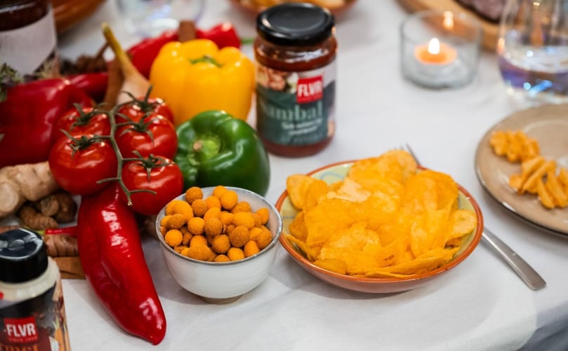 A showcase of savoury snacks, herbs and spices reflecting Euroma’s focus on flavour trends, reduced salt formulations and tailored snack solutions at SNACKEX 2026.