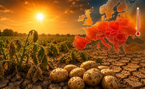 Scorching temperatures and prolonged drought across Europe are raising concerns over potato yields and quality as crops enter critical growth stages. Scorching temperatures and prolonged drought across Europe are raising concerns over potato yields and quality as crops enter critical growth stages.