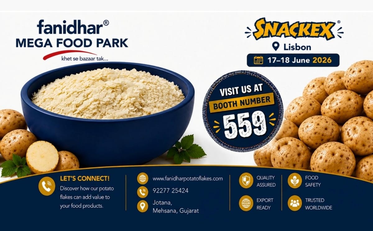 Fanidhar Mega Food Park invites global snack manufacturers and food processors to visit Booth No. 559 at SNACKEX 2026 in Lisbon, where the company will showcase its premium dehydrated potato ingredients and innovative food processing solutions.