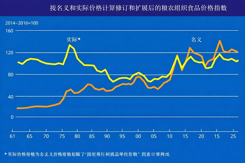 粮农组织名义和实际食品价格指数 粮农组织名义和实际食品价格指数