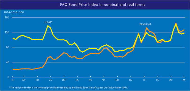 FAO Food Price Index in nominal and real terms FAO Food Price Index in nominal and real terms