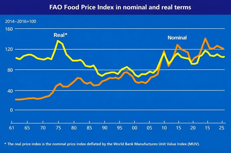 FAO Food Price Index in nominal and real terms