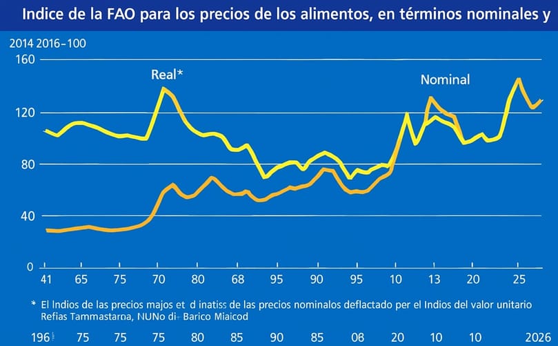 Índice de precios de los alimentos de la FAO en términos nominales y reales Índice de precios de los alimentos de la FAO en términos nominales y reales