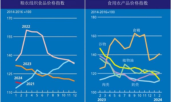 联合国粮农组织食品价格指数2月继续下行，主要受世界谷物价格影响