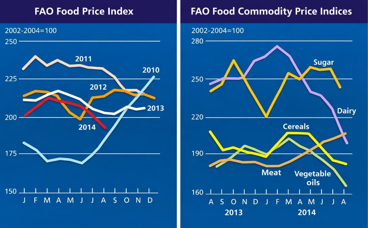 The FAO Food Price Index falls to its lowest level since September 2010
