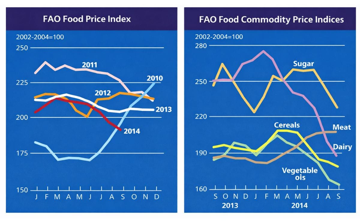 The FAO Food Price Index falls for the sixth consecutive month