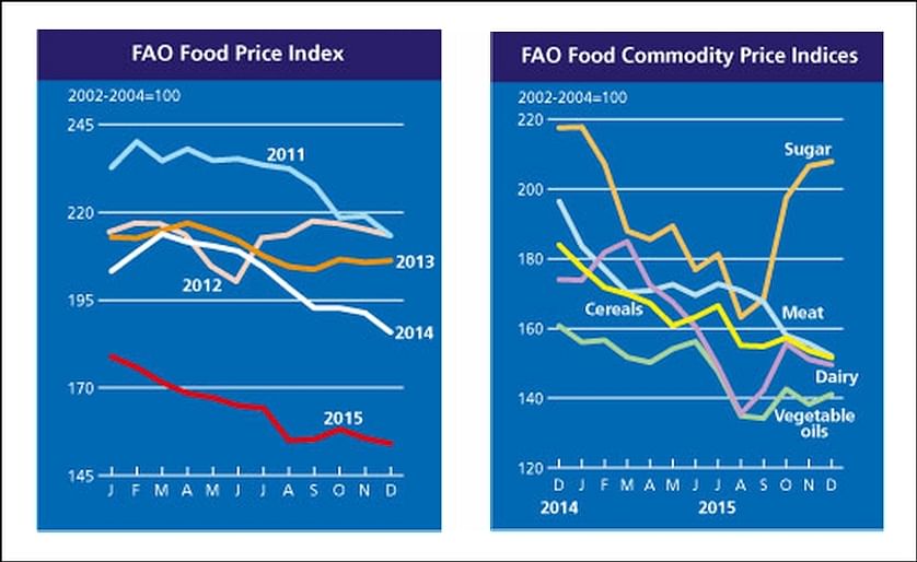 Global Food Prices fell almost 19% during 2015, according to the FAO Food Price Index (FFPI). The drop in food prices continued in December. 