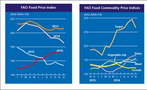 The month-to-month small decline in November marked a departure from an almost uninterrupted rising trend in the food price Index since the start of 2016. The month-to-month small decline in November marked a departure from an almost uninterrupted rising trend in the food price Index since the start of 2016.