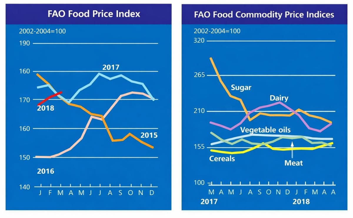 The FAO Food Price Index averaged 172.8 points in March 2018, up 1.1 percent (1.8 points) from February, marking the second month of consecutive increase.