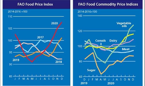 FAO Food Price Index hits a three-year high in 2020, following additional gains in December