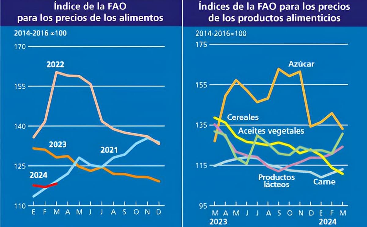 Tras siete meses de descenso, el índice de precios de los alimentos de la FAO repunta en marzo, impulsado principalmente por el aumento de los precios mundiales de los aceites vegetales