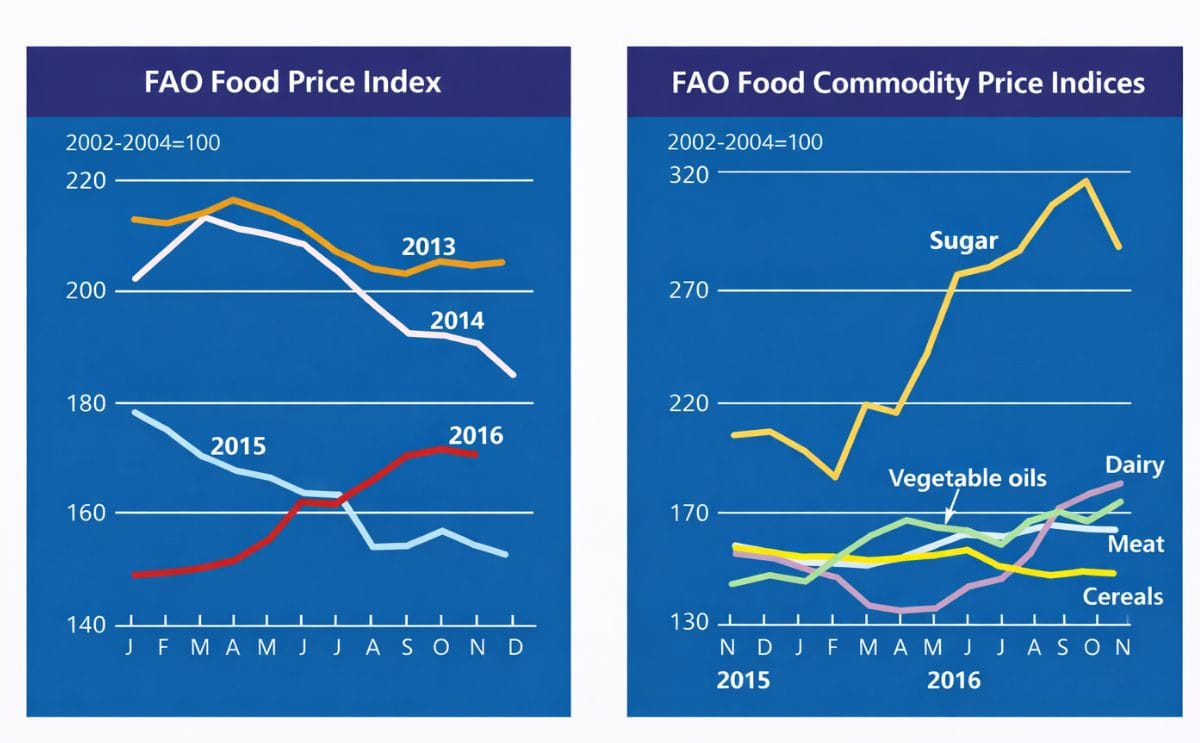 The month-to-month small decline in November marked a departure from an almost uninterrupted rising trend in the food price Index since the start of 2016.