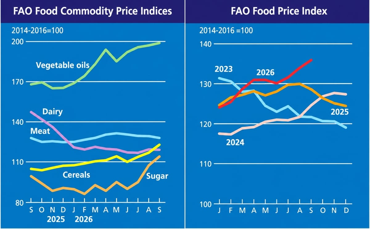 FAO-index voor grondstoffenprijzen van voeding en FAO-voedselprijsindex FAO-index voor grondstoffenprijzen van voeding en FAO-voedselprijsindex