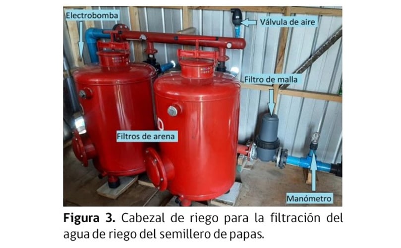 Figura 3. Cabezal de riego para la filtración del agua de riego del semillero de papas. Figura 3