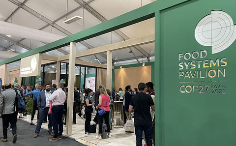 The food pavilion at COP 27 hosted panels, conversations and presentations about the food systems impact on the climate crisis. (Courtesy: GreenBiz)