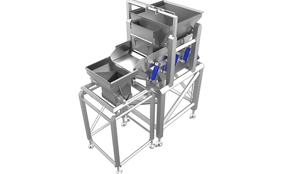 The FoodeQ Eqlipse is a dosing vibratory conveyor combined with a single head weigher.