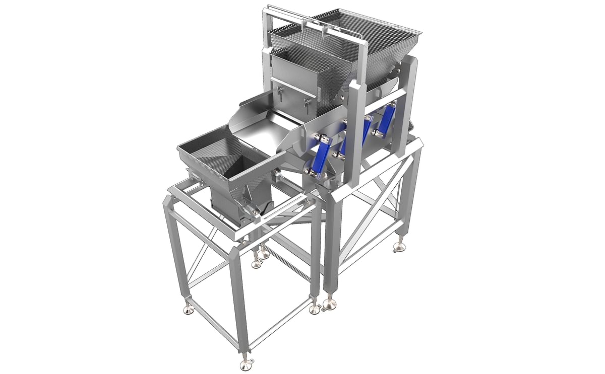 The FoodeQ Eqlipse is a dosing vibratory conveyor combined with a single head weigher.