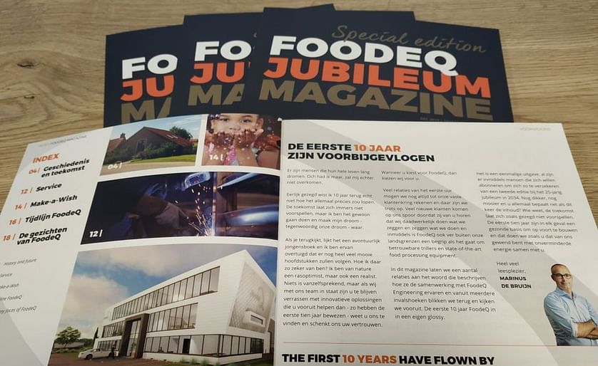 Vibratory conveyor manufacturer FoodeQ dedicates a magazine to its 10th anniversary