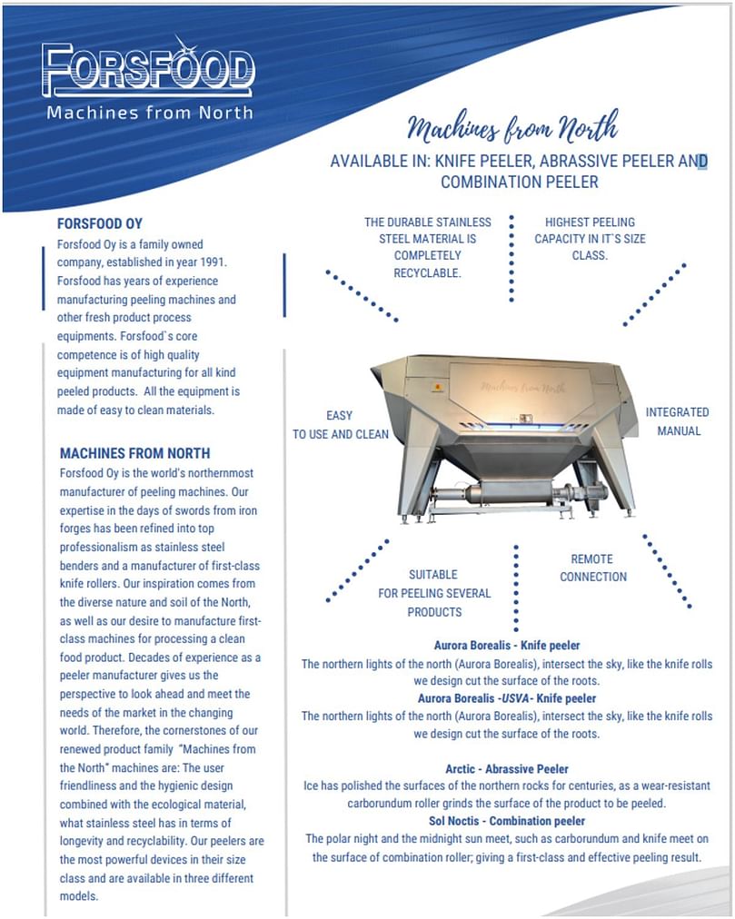 Forsfood Oy - Aurora Borealis ~Usva~ knife peeling machine (0025-2000KN) brochure