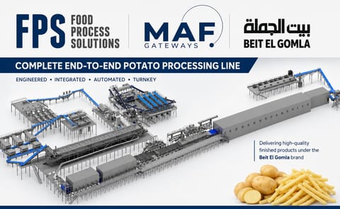 FPS Food Process Solutions and MAF Gateways partner on a complete end-to-end potato processing line project in Egypt for frozen french fry production under the Beit El Gomla brand. FPS Food Process Solutions and MAF Gateways partner on a complete end-to-end potato processing line project in Egypt for frozen french fry production under the Beit El Gomla brand.