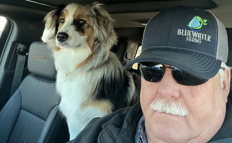 Frank Tiegs' longtime friend, Brian Drouhard, and his young aussie dog, Annie.
