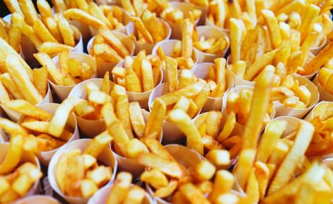 French fries in paper cups French fries in paper cups