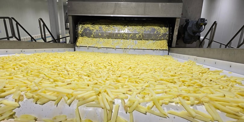 Freshly cut Nepali potatoes move through the advanced processing line at First Choice Foods’ Butwal facility, where French fries are prepared for export to the United States. Freshly cut Nepali potatoes move through the advanced processing line at First Choice Foods’ Butwal facility, where French fries are prepared for export to the United States.