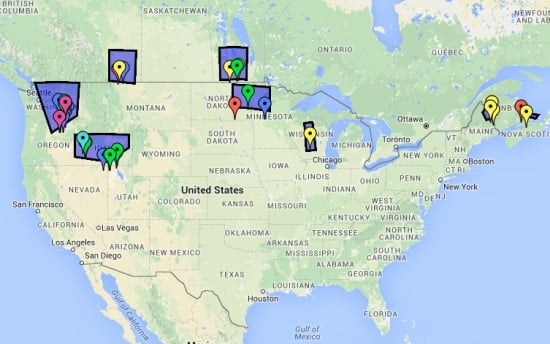 Locations of French Fry factories in North America Locations of French Fry factories in North America