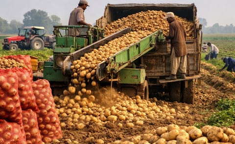Freshly harvested potatoes loaded for transport, highlighting Pakistan’s growing production and export potential. Freshly harvested potatoes loaded for transport, highlighting Pakistan’s growing production and export potential.