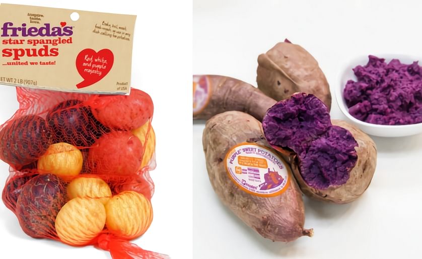 Frieda's Star Spangled Spuds (left)  and Stokes Purple® Sweet Potatoes (right)