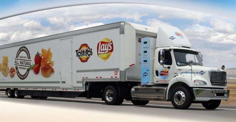 A Frito-Lay CNG Tractor trailer combination on the road